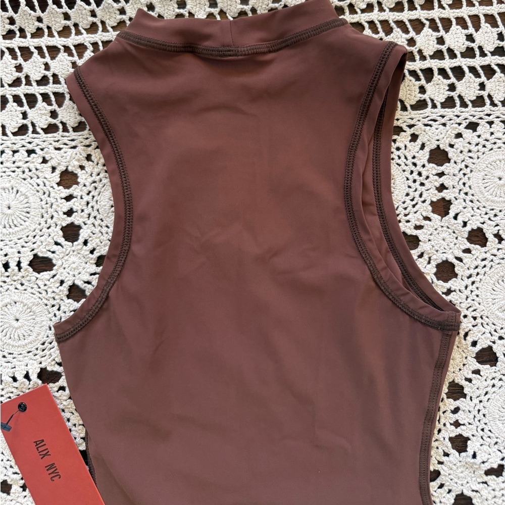 ALIX NYC Cody Silk Jersey Mock Neck Bodysuit Chocolate Brown NWT Size XS - Picture 12 of 14